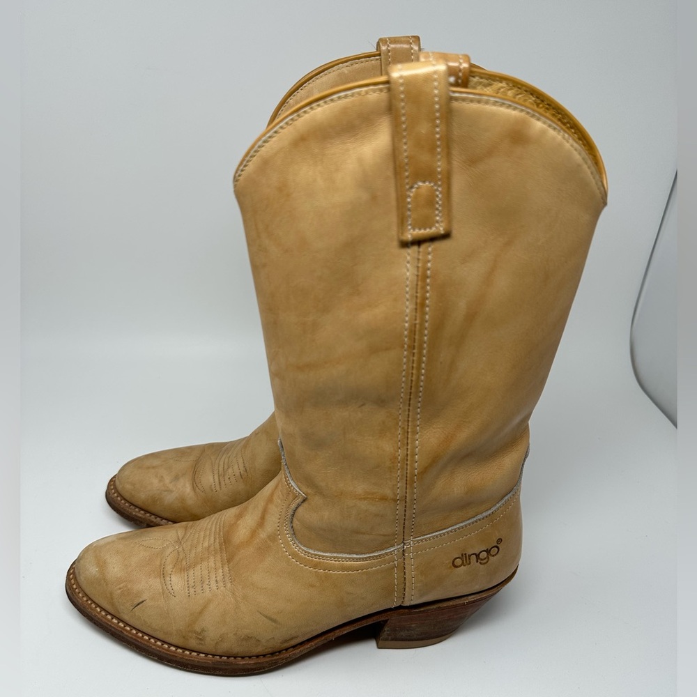 Vintage Dingo 5118 Men's Cream Leather Western Cowboy Boots Size 10 D